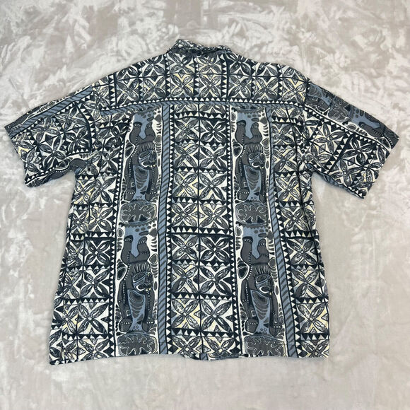 VTG Arizona Jean Co Shirt Mens Large Blue Hawaiian Tropical Button Front Coastal - Picture 8 of 12